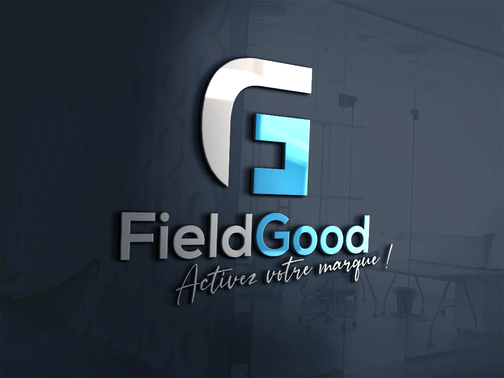 FIELD GOOD 3d glass window logo mockup Création de logo sur mesure par notre studio graphique E360 COMMUNICATION